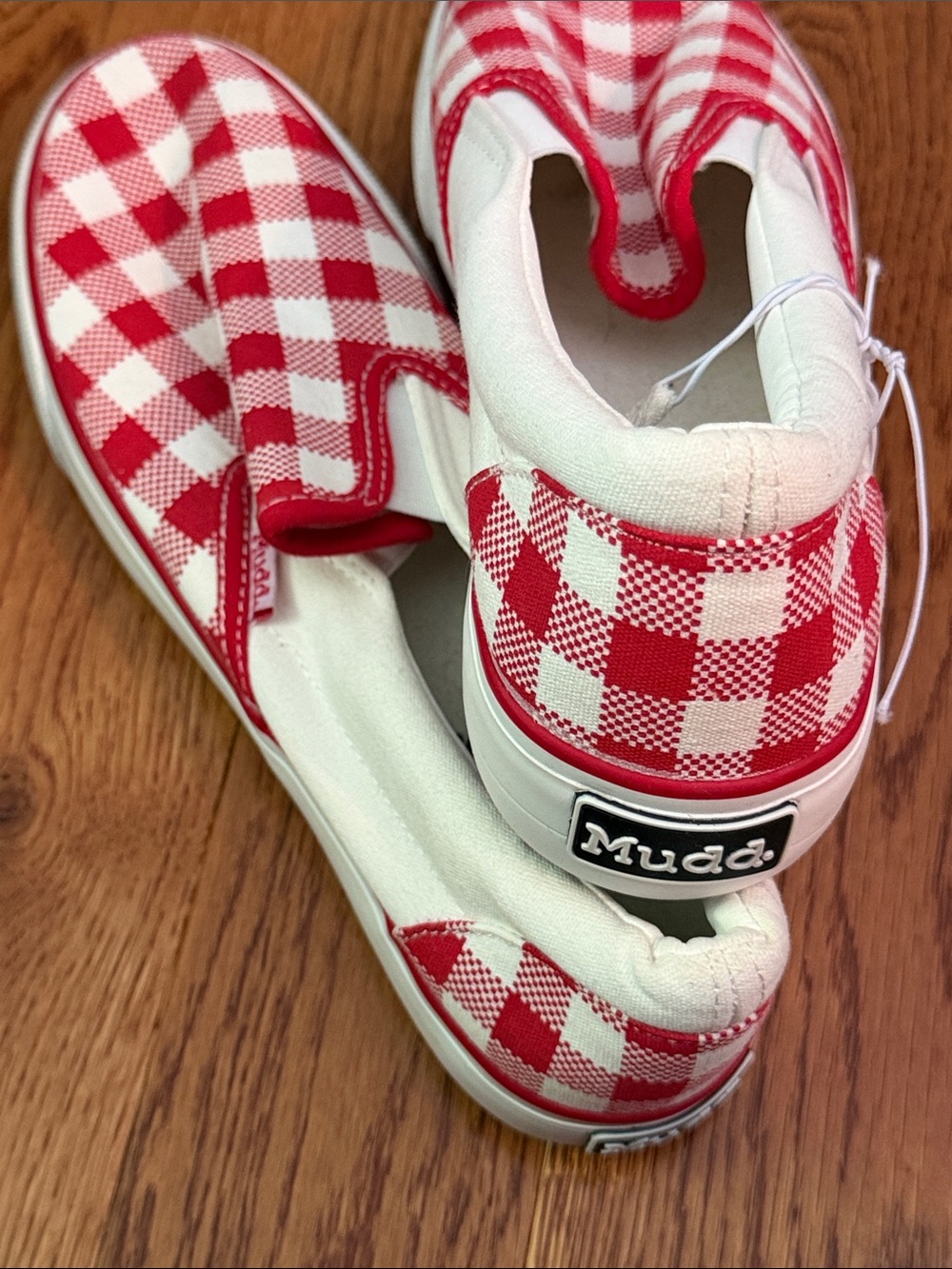 Mudd Women’s Red and White Gingham Slip-On Sneakers size 10 NWT